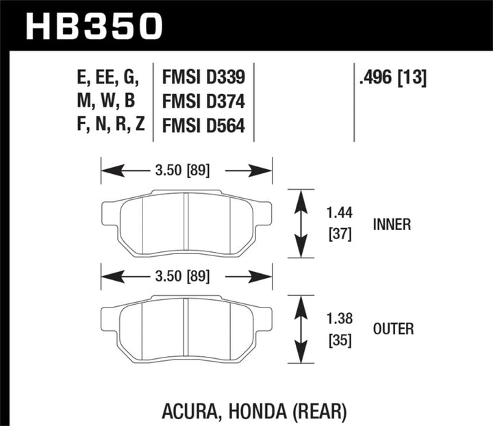 Hawk 90-01 Acura Integra (excl Type R) / 98-00 Civic Coupe Si Blue 9012 Race Rear Brake Pads.