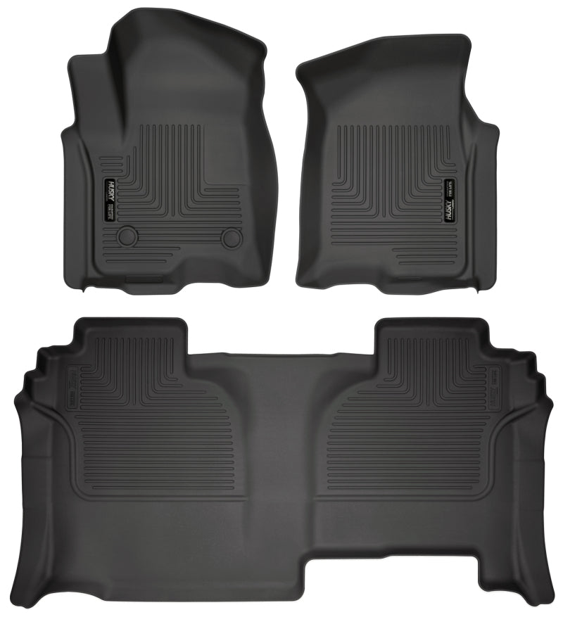 Husky Liners 19-23 GMC Sierra 1500 Double Cab Weatherbeater Black Front & 2nd Seat Floor Liners.