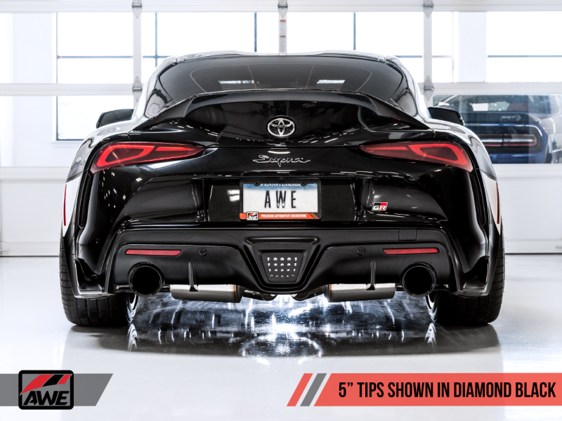AWE 2020 Toyota Supra A90 Resonated Track Edition Exhaust - 5in Diamond Black Tips.