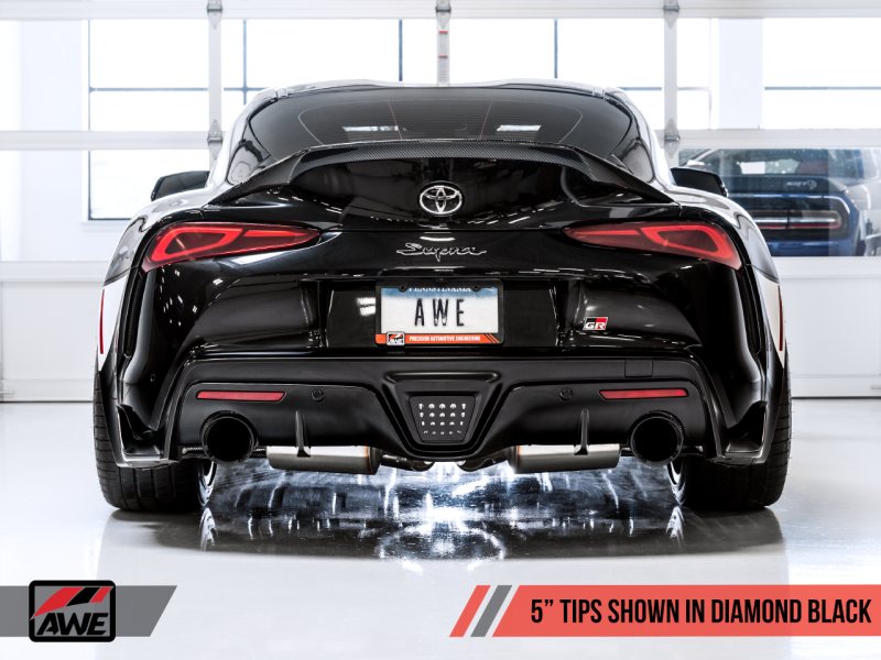 AWE 2020 Toyota Supra A90 Resonated Touring Edition Exhaust - 5in Diamond Black Tips.