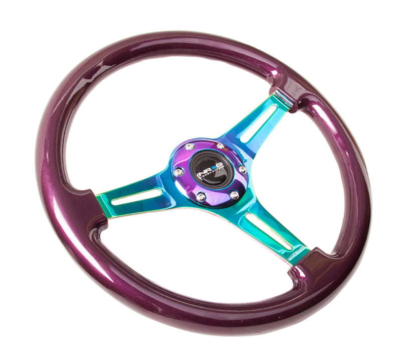 NRG Classic Wood Grain Steering Wheel (350mm) Purple Pearl Paint w/Neochrome 3-Spoke Center.