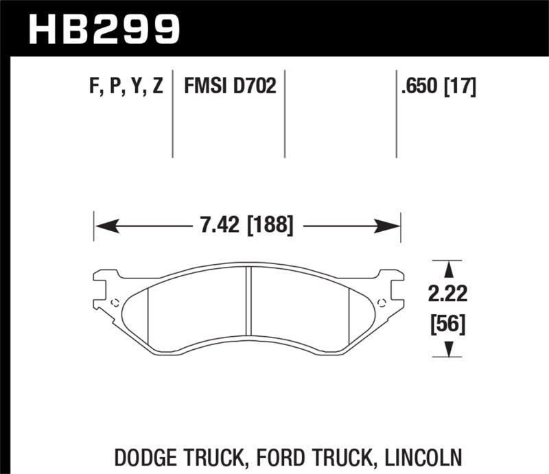 HawkDodge B1500 VanDurango/1500 Pickup/1500 Van / Ford / Lincoln LTS Street Front & Rear Brake Pad.