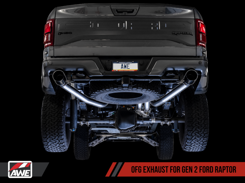 AWE Tuning 2017+ Ford Raptor 0 FG Performance Exhaust System - w/ Diamond Black Tips.