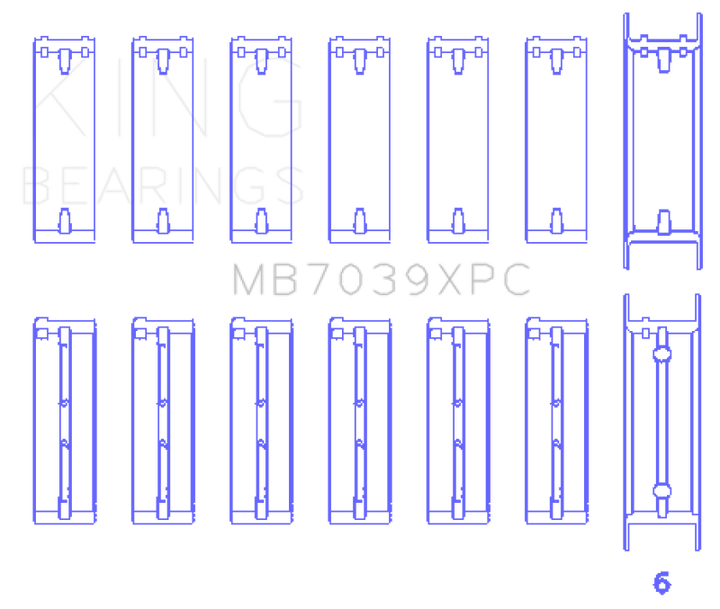 King BMW M20/M50 2.0L/2.5L/2.7L Crankshaft Main Bearings Set (Size .026) - 7 Pairs Coated