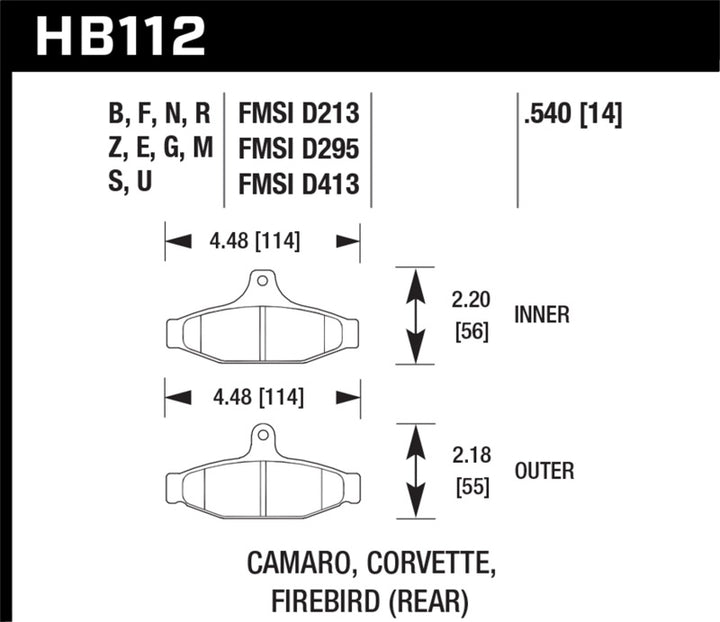 Hawk 84-96 Corvette /88.5-97 Pontiac Firebird Performance Ceramic Street Rear Brake Pad.