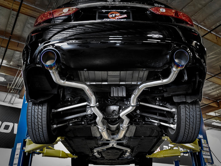 aFe Takeda 2.5in 304 SS Cat-Back Exhaust System w/ Blue Flame Tips 16-18 Infiniti Q50 V6-3.0L (tt).