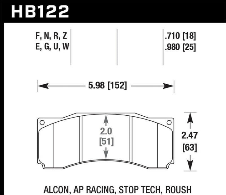 Hawk Stoptech ST-60 Caliper DTC-60 Race Brake Pads.