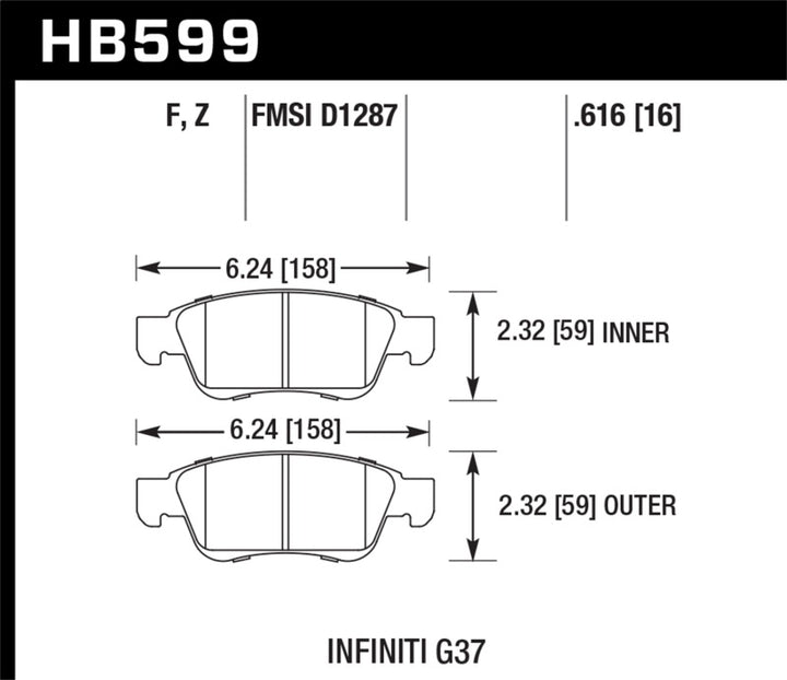 Hawk Infiniti G35 Sport/G37 HPS Street Front Brake Pads.