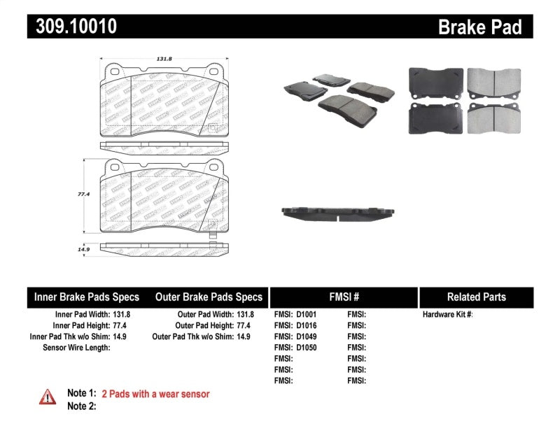 StopTech Performance 04-07 STi / 03-06 Evo / 08-10 Evo / 10+ Camaro Front Brake Pads.