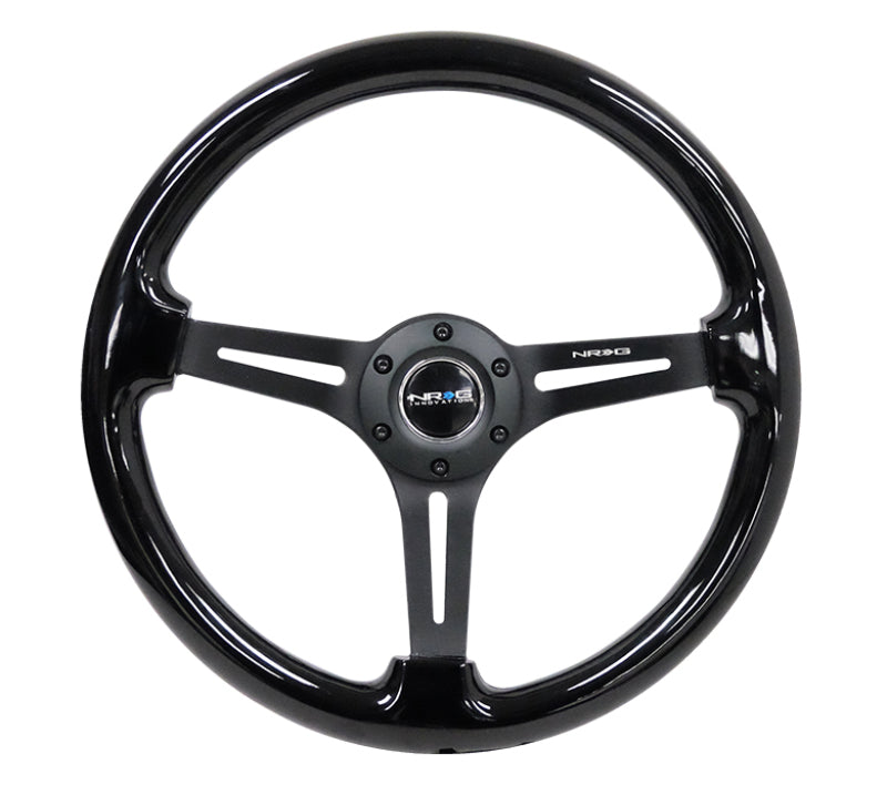NRG Reinforced Steering Wheel (350mm / 3in. Deep) Blk Wood w/Blk Matte Spoke/Black Center Mark.