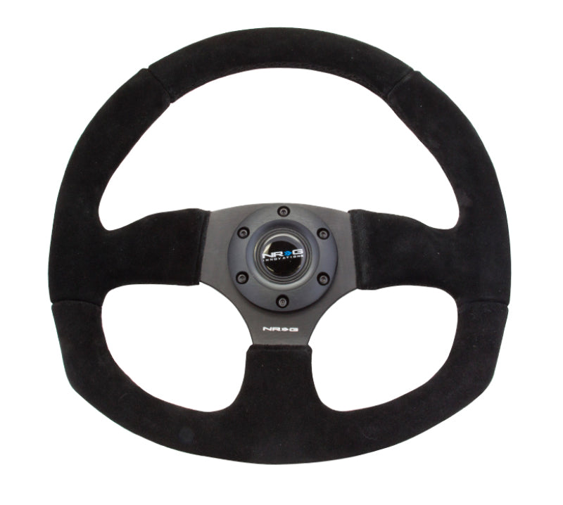 NRG Reinforced Steering Wheel (320mm Horizontal / 330mm Vertical) Black Suede w/Black Stitching.