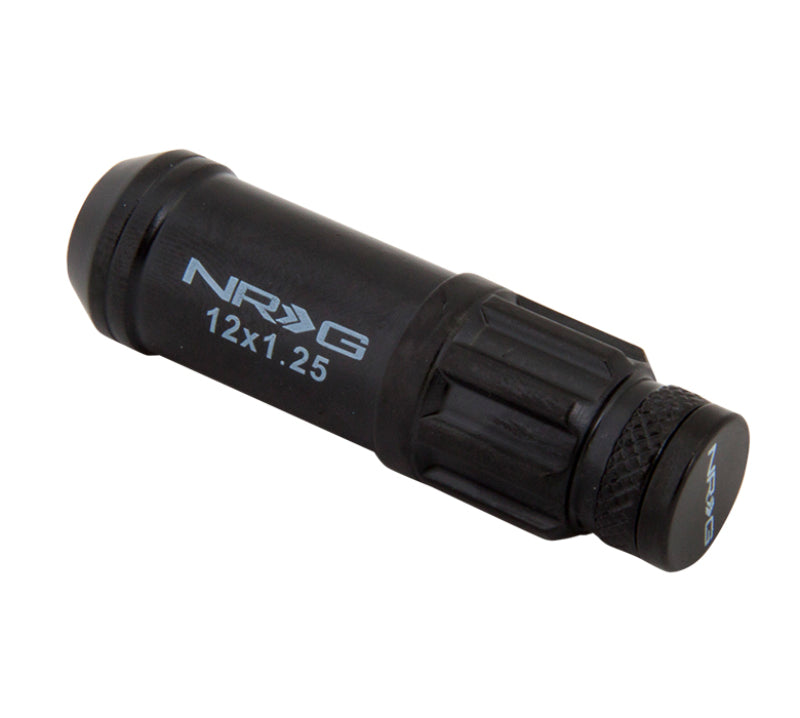 NRG 700 Series M12 X 1.25 Steel Lug Nut w/Dust Cap Cover Set 21 Pc w/Locks & Lock Socket - Black.