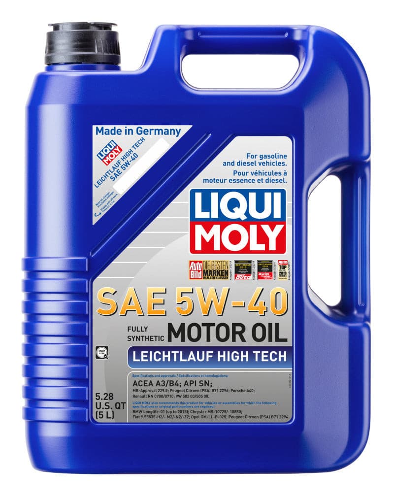 LIQUI MOLY 5L Leichtlauf (Low Friction) High Tech Motor Oil SAE 5W40.