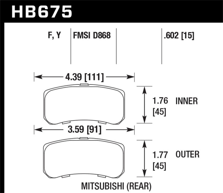 Hawk 09+ Mitsubishi Lancer Ralliart / 08+ Lancer GTS HPS Street Rear Brake Pads.