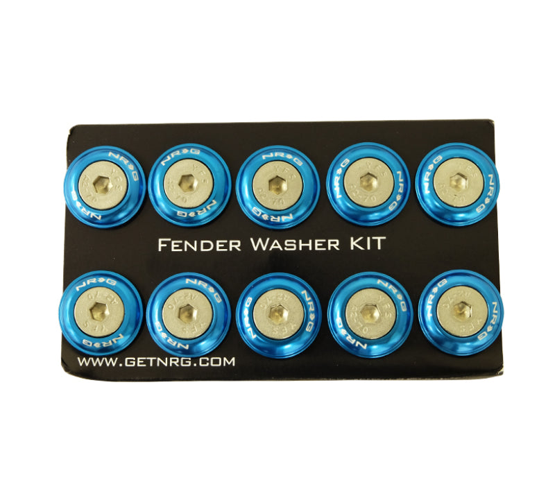 NRG Fender Washer Kit w/Rivets For Plastic (Blue) - Set of 10.
