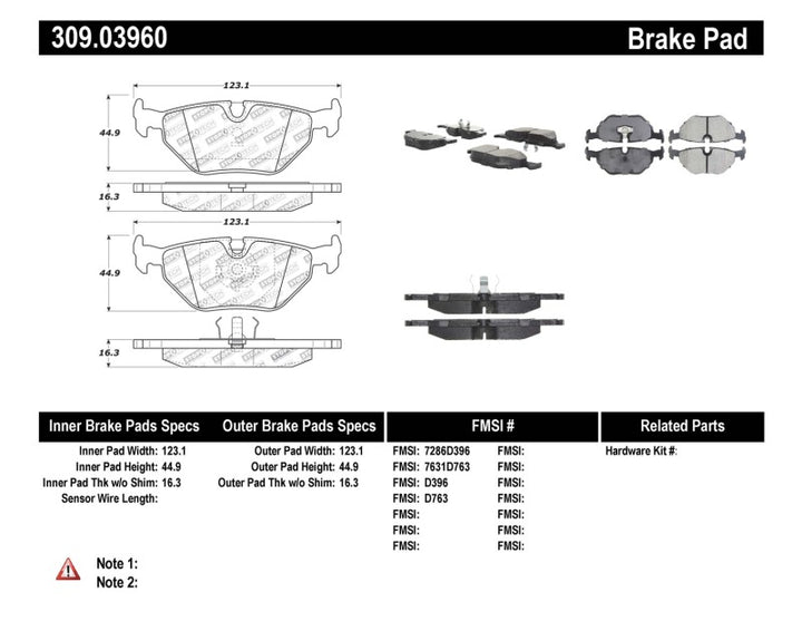 StopTech Performance 87-99 BMW M3 / 89-93 M5 / 98-02 Z3 Rear Street Performance Brake Pads.