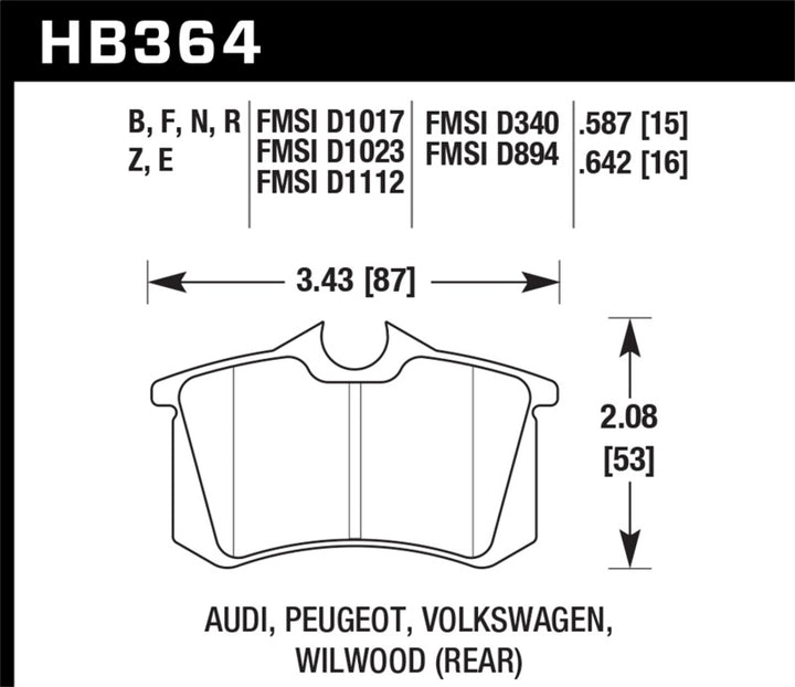 Hawk 88-92 VW Golf GTI / 87-88 Scirocco Blue 9012 Race Rear Brake Pads.