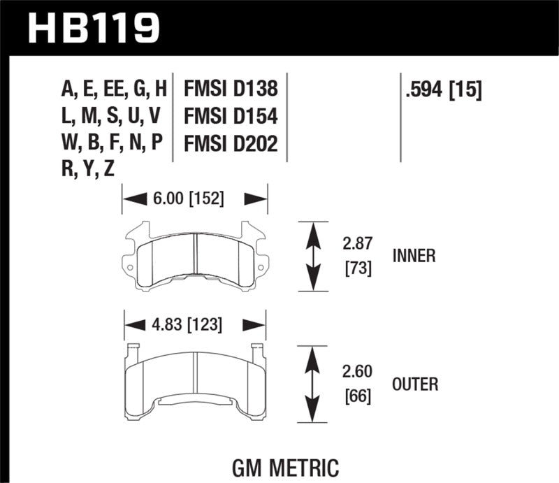 Hawk GM Metric DTC-70 Race Brake Pads w/.0594 Thickness.
