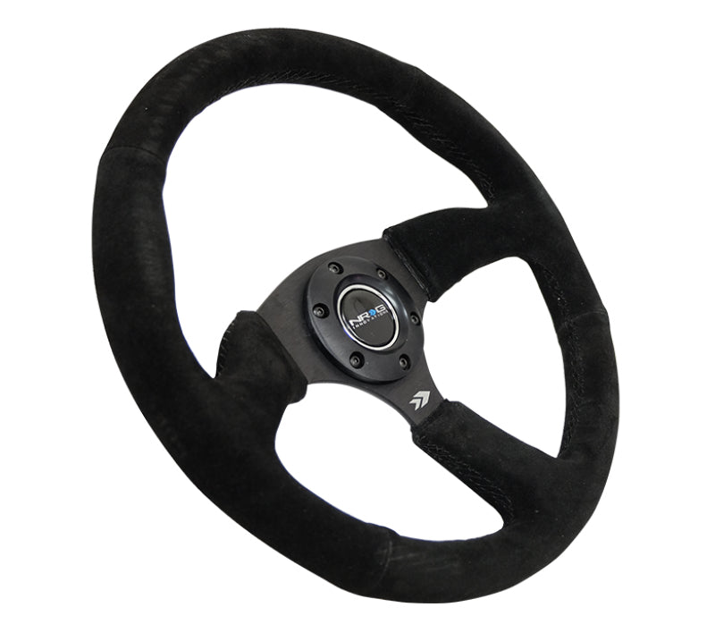 NRG Reinforced Steering Wheel (350mm / 2.5in. Deep) Blk Suede Comfort Grip w/5mm Matte Blk Spokes.