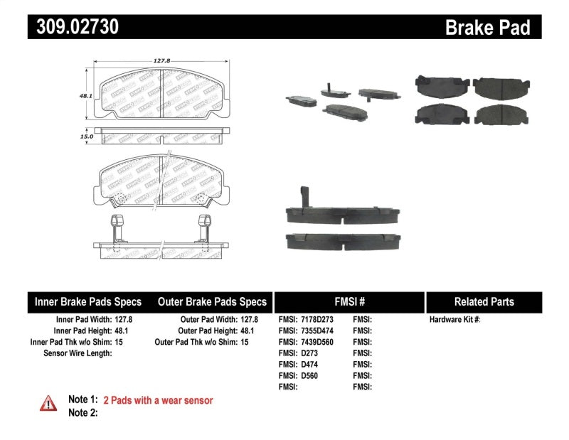 StopTech Performance 93-00 Honda Civic DX w/ Rr Drum Brakes Front Brake Pads.