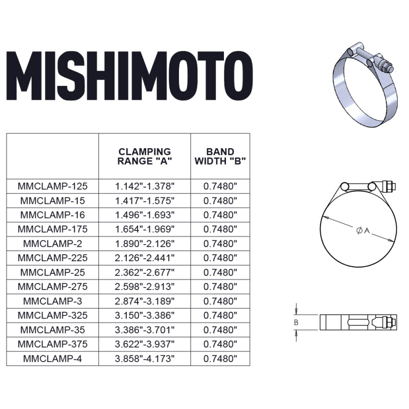Mishimoto 2.75 Inch Stainless Steel T-Bolt Clamps - Gold.