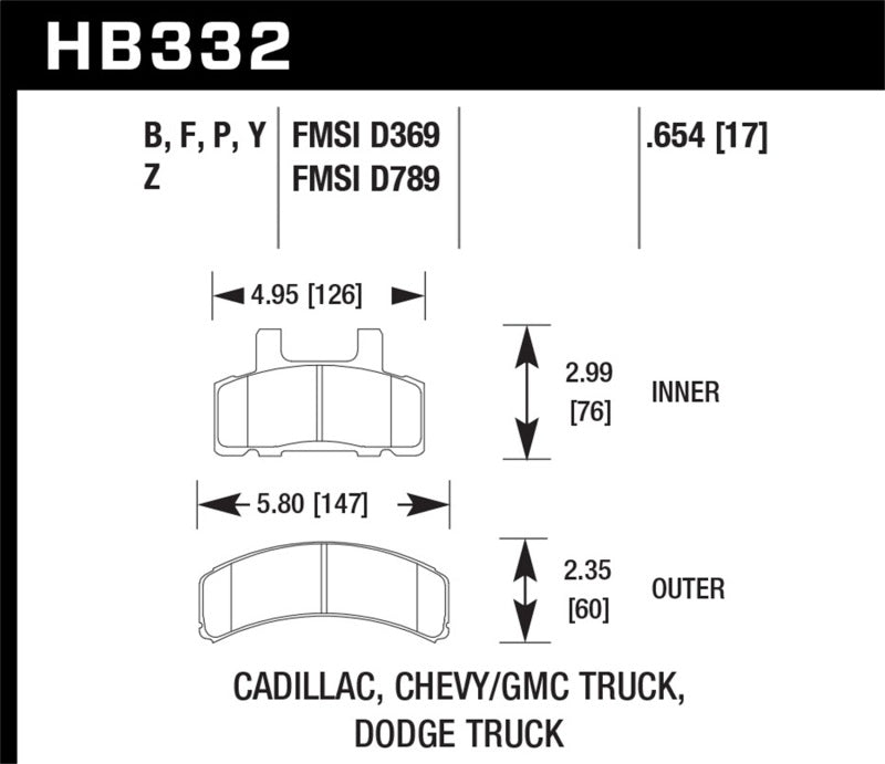 Hawk 99-00 Cadillac Escalade / 88-91 Ford C1500 EC / 92-99 C1500 All Cab Front LTS Street Brake Pads.