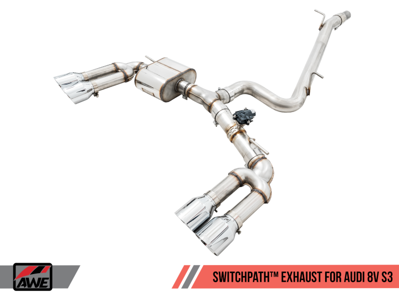 AWE Tuning Audi 8V S3 SwitchPath Exhaust w/Chrome Silver Tips 102mm.