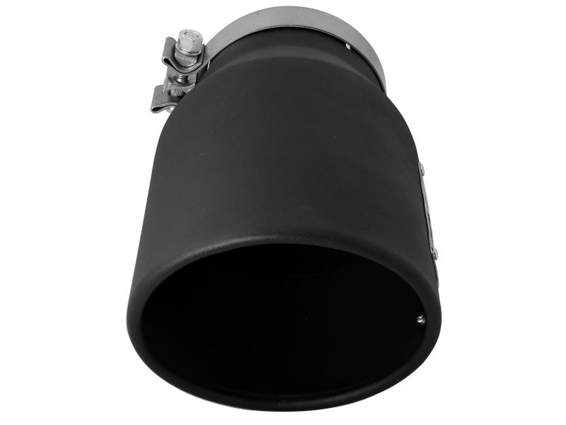 aFe MACHForce XP 5in 304 Stainless Steel Exhaust Tip 5 In x 7 Out x 12L in Bolt On Right - Black.