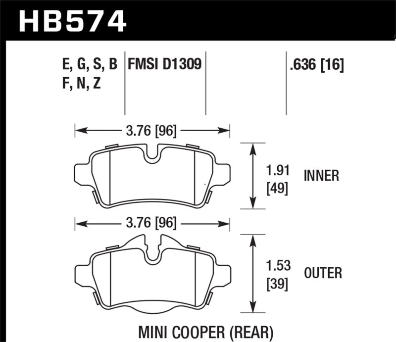 Hawk 07+ Mini Cooper HPS Street Rear Brake Pads.