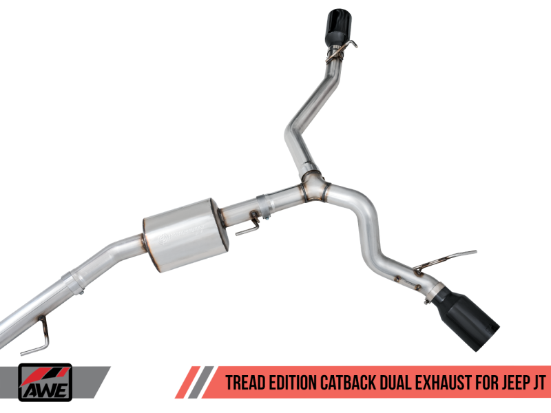 AWE Tuning 20-21 Jeep Gladiator JT 3.6L Tread Edition Cat-Back Dual Exhaust - Diamond Black Tip.