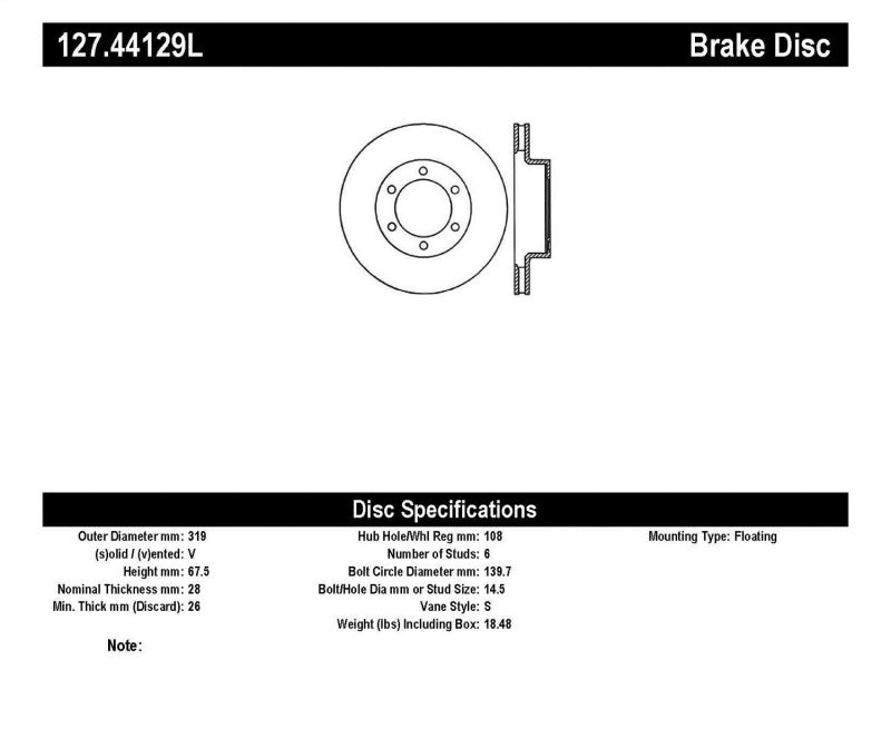 StopTech 07-08 Toyota FJ Cruiser / 05-08 Tacoma (6 lug) / 03-08 4 Runner (319mm disc) SportStop Slo.