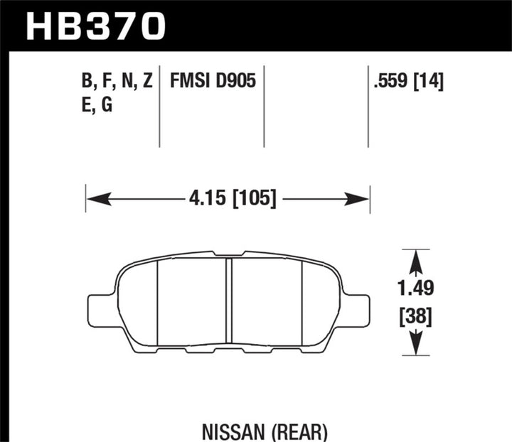 Hawk 03-07 350z / G35 / G35X w/o Brembo HPS Street Rear Brake Pads.