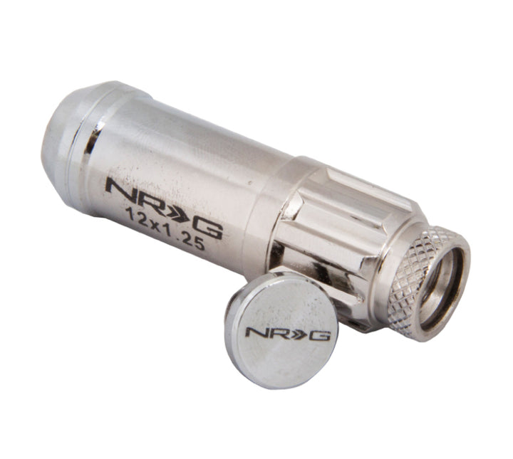 NRG 700 Series M12 X 1.25 Steel Lug Nut w/Dust Cap Cover Set 21 Pc w/Locks & Lock Socket - Silver.