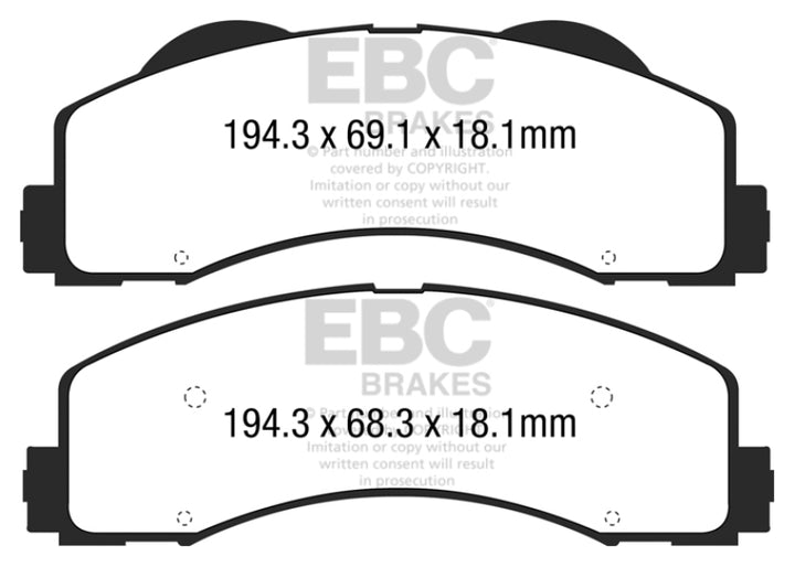 EBC 15+ Ford F150 2.7 Twin Turbo (2WD) Extra Duty Front Brake Pads.