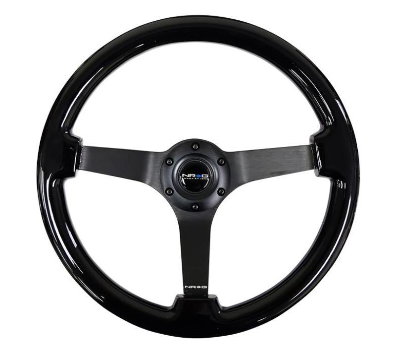 NRG Reinforced Steering Wheel Classic Wood Grain (350mm / 3in. Deep) Matte Black Solid 3-Spoke.
