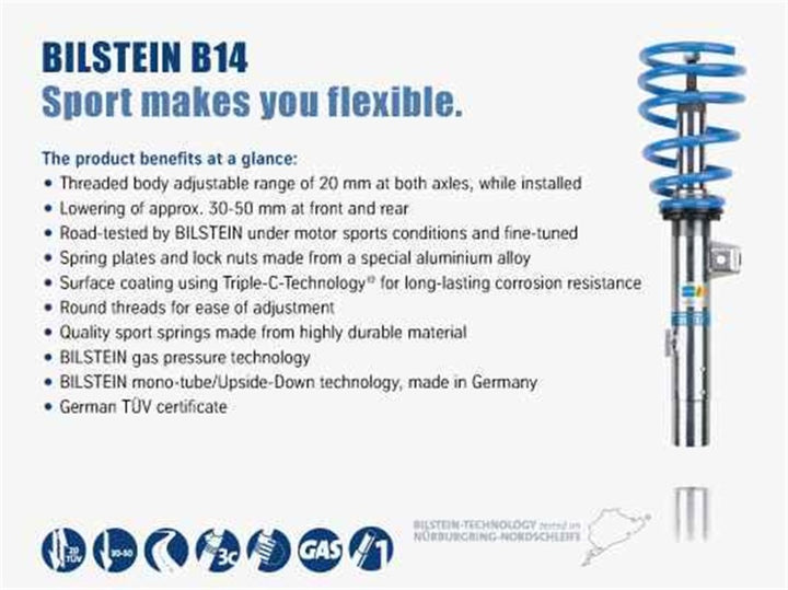 Bilstein B14 2007 Mini Cooper Base Hatchback Front and Rear Suspension Kit.