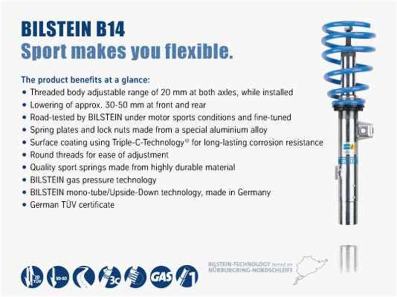 Bilstein B14 2007 Mini Cooper Base Hatchback Front and Rear Suspension Kit.