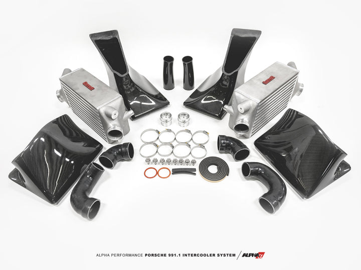 AMS Performance 13-15 Porsche 911 Turbo/Turbo S (991.1) Alpha Intercooler Kit w/Carbon Fiber Shrouds.
