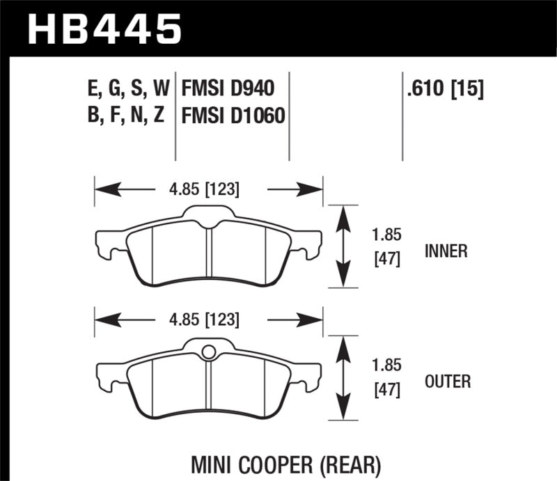 Hawk 02-06 Mini Cooper / Cooper S HPS Street Rear Brake Pads.