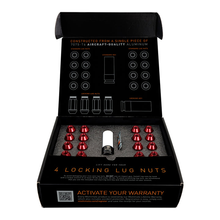 Mishimoto Aluminum Locking Lug Nuts M12x1.25 20pc Set Red.