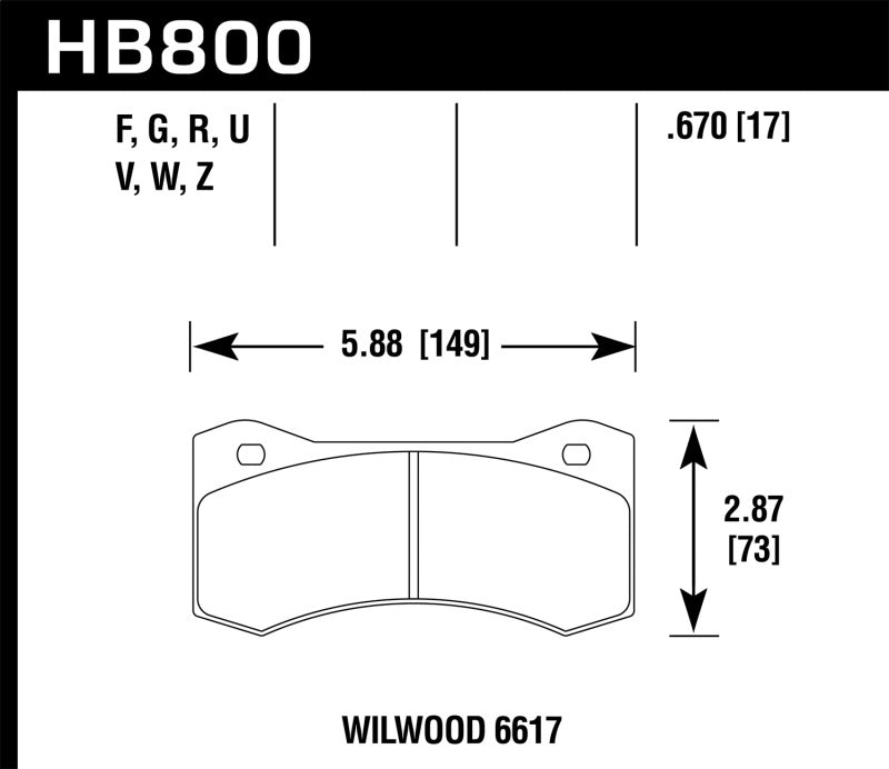 Hawk Willwood 6617 Caliper DTC-70 Race Brake Pads.