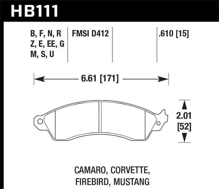 Hawk 1990-1990 Chevy Camaro Iroc-Z (w/Heavy Duty Brakes) High Perf. Street 5.0 Front Brake Pads.