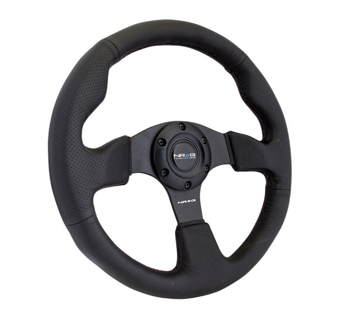 NRG Reinforced Steering Wheel (320mm) Black Leather w/Black Stitching.