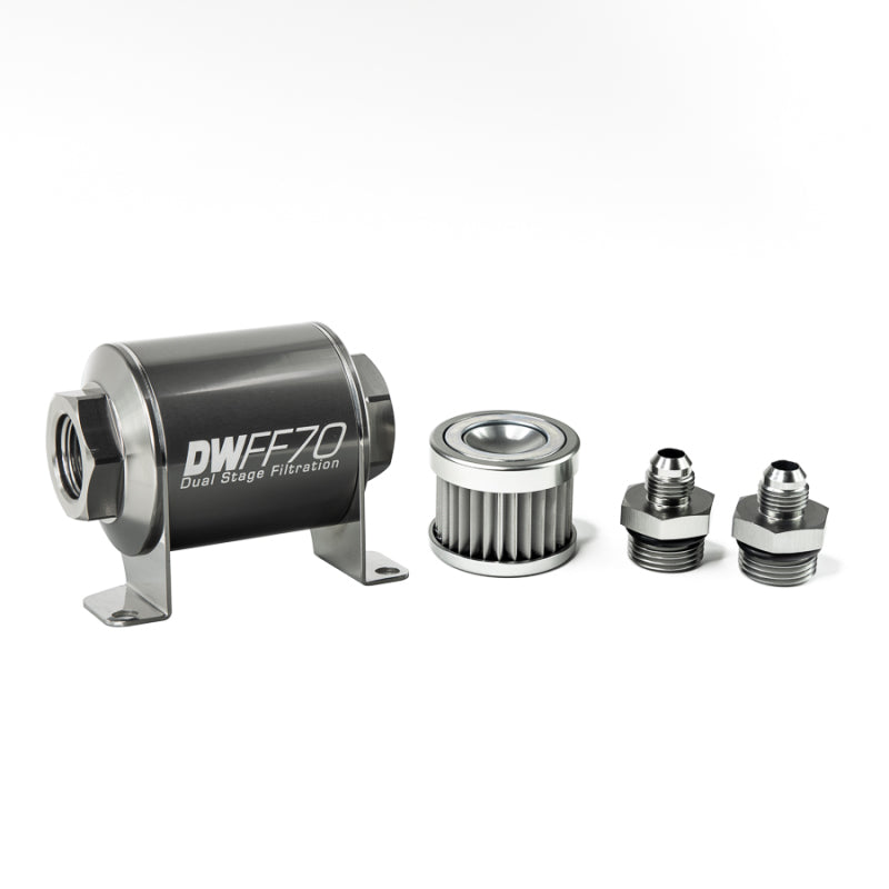 DeatschWerks Stainless Steel 6AN 5 Micron Universal Inline Fuel Filter Housing Kit (70mm).