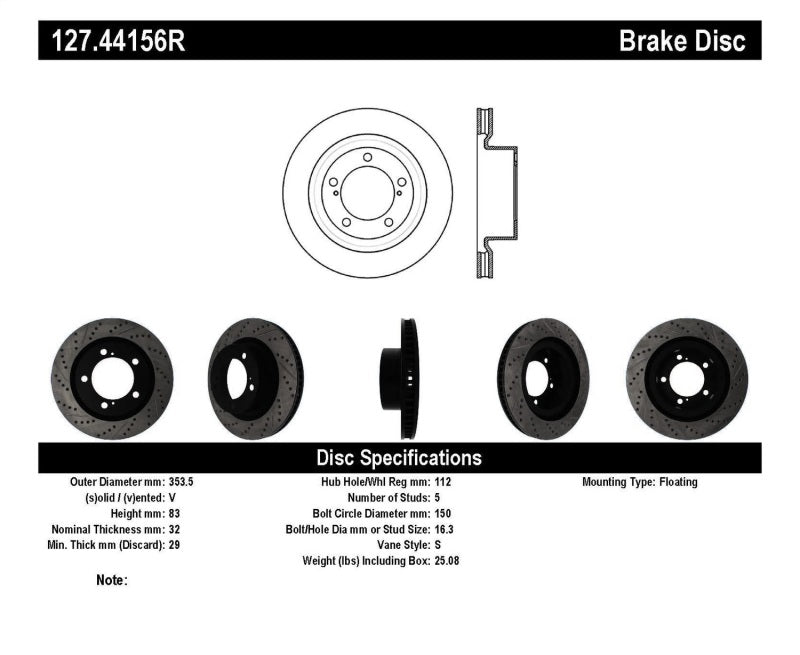 StopTech 07-09 Toyota Tundra / 08-09 Toyota Sequoia Front Right Slotted & Drilled Rotor.