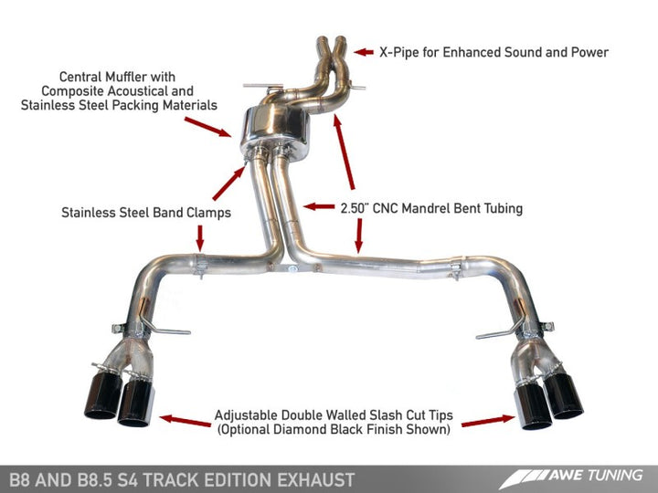 AWE Tuning Audi B8.5 S4 3.0T Track Edition Exhaust - Diamond Black Tips (102mm).