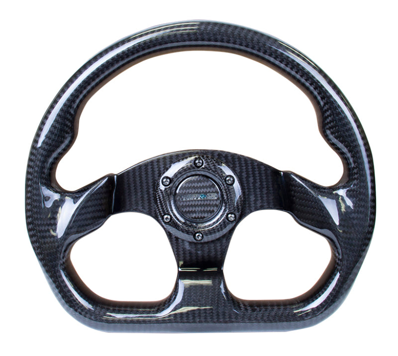 NRG Carbon Fiber Steering Wheel (320mm) Flat Bottom w/Shiny Black Carbon.