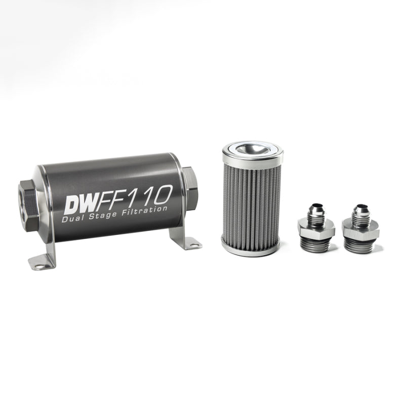 DeatschWerks Stainless Steel 6AN 100 Micron Universal Inline Fuel Filter Housing Kit (110mm).