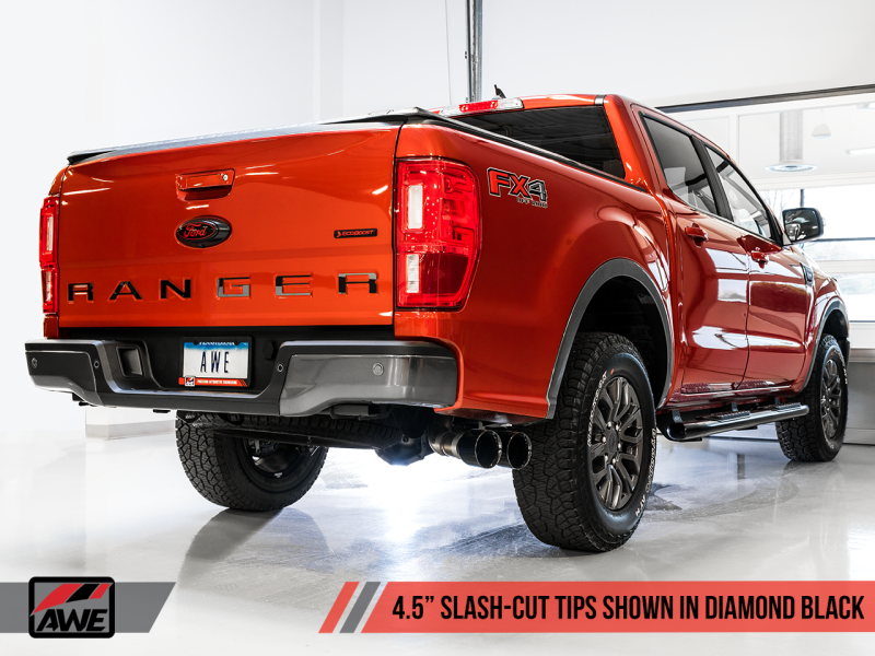 AWE Tuning 2019+ Ford Ranger 0FG Performance Exhaust System w/Diamond Black Tips & Rock Guard.