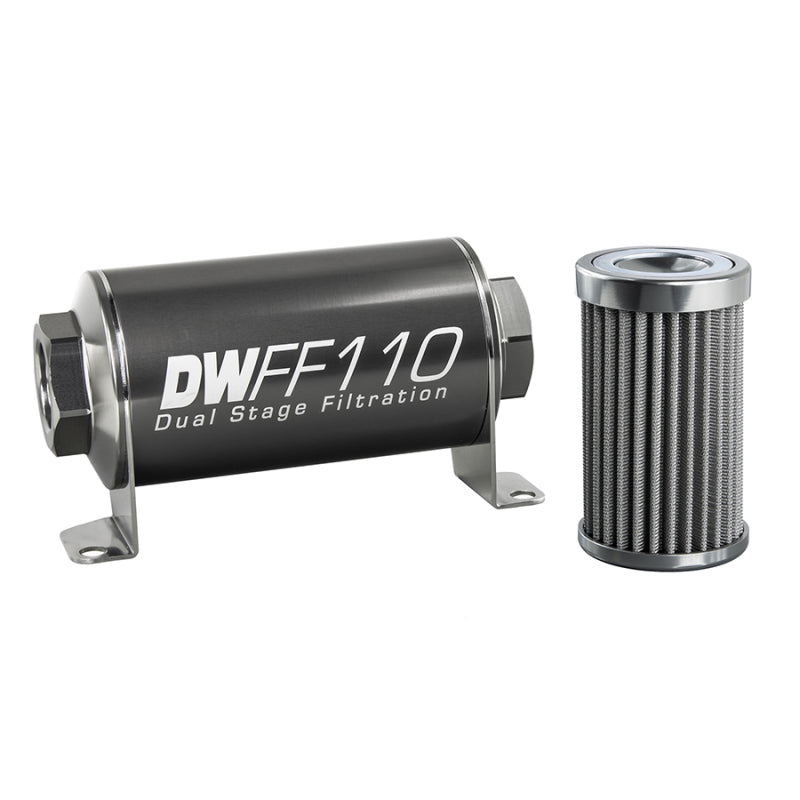 DeatschWerks Stainless Steel 10AN 100 Micron Universal Inline Fuel Filter Housing Kit (110mm).